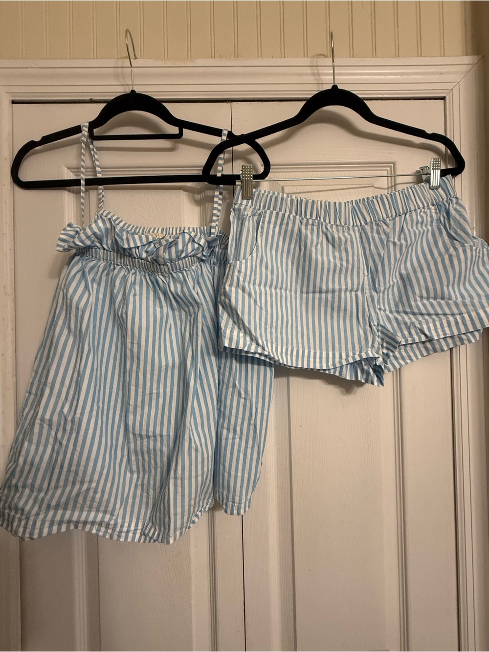 Light Blue Striped Women’s Camisole & Shorts Sleep Set